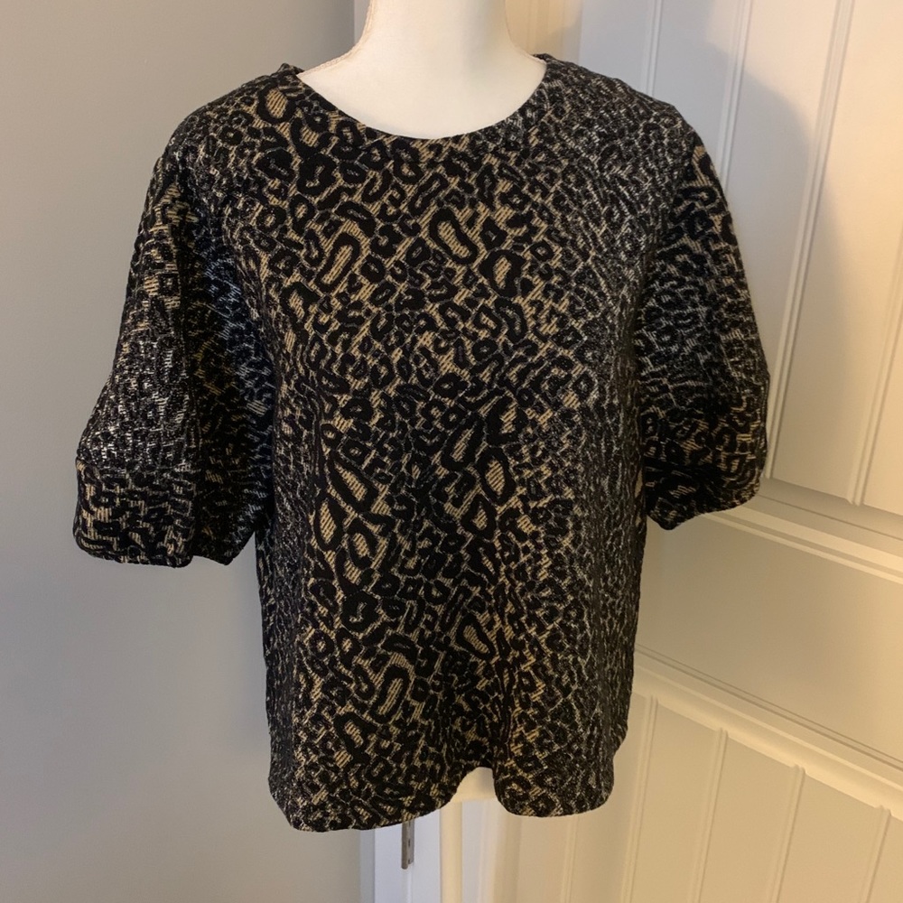 Leopard print top with balloon sleeves.